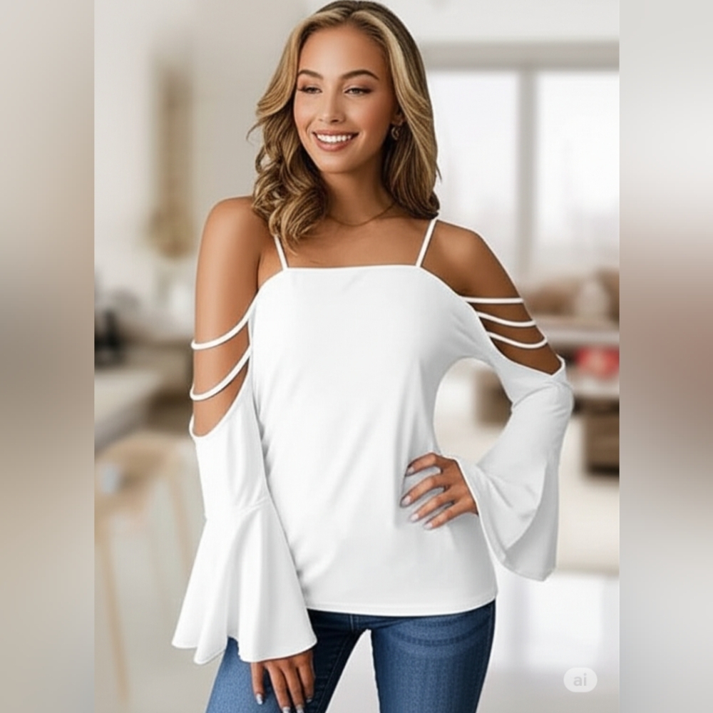 🔥Elegant White Off-Shoulder  Womens Top Size S🔥